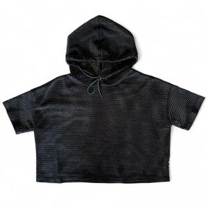 Vintage Black Mesh Crop Top Hoodie Womens Med / Mens Small 21x17